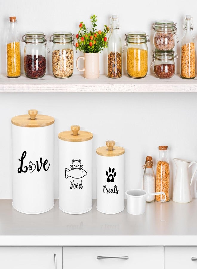 Reallnaive Metal Airtight Cat Treat Container Set of 3 with Bamboo Lids and Spoon Cat Food Storage Container with DIY Labels Pen Pet Cookie Snack Food Storage Organizer Jars for Kitchen Counter(White) - Image 5